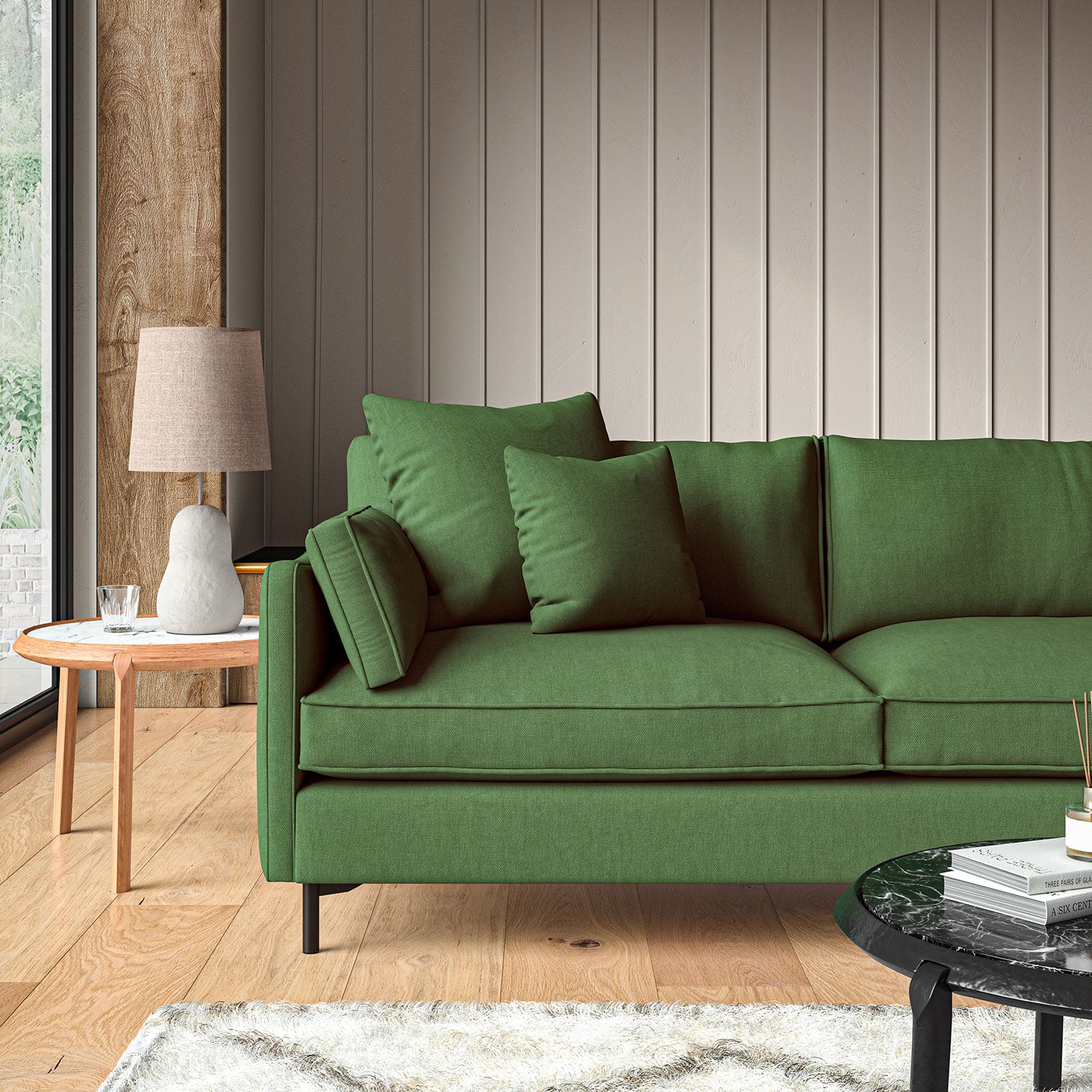 Sofa upholstered in Pine linen fabric