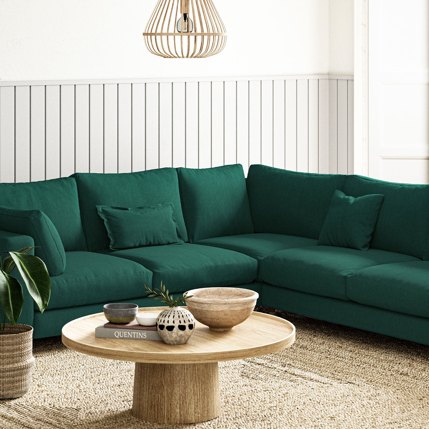 Sofa upholstered in Forest linen fabric