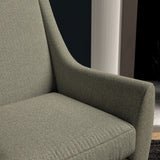 Chair upholstered in a dark grey herringbone wool weave upholstery fabric