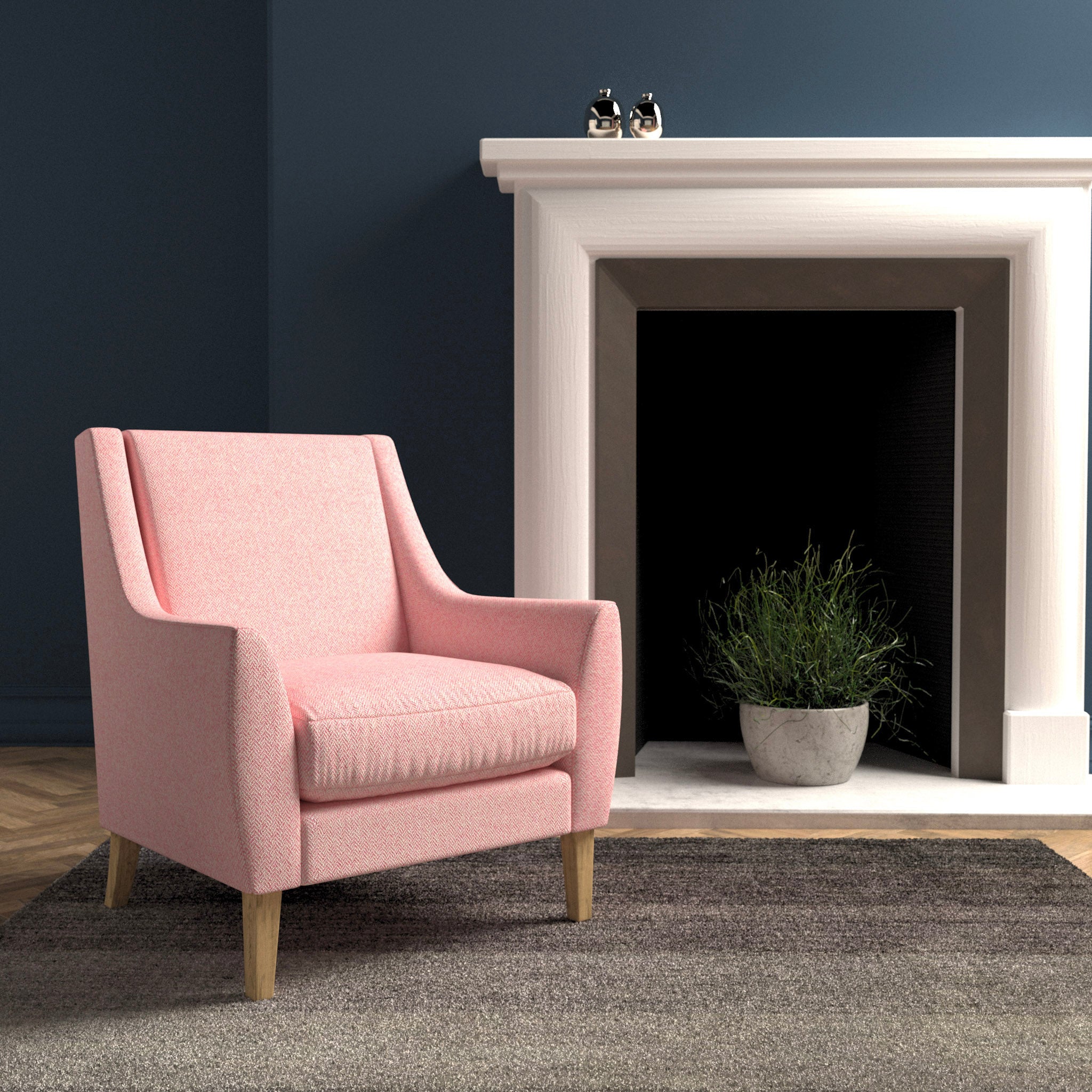 Chair in a candy pink herringbone wool upholstery fabric