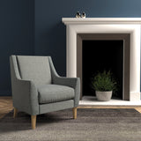 Chair in a blue-grey herringbone wool upholstery fabric