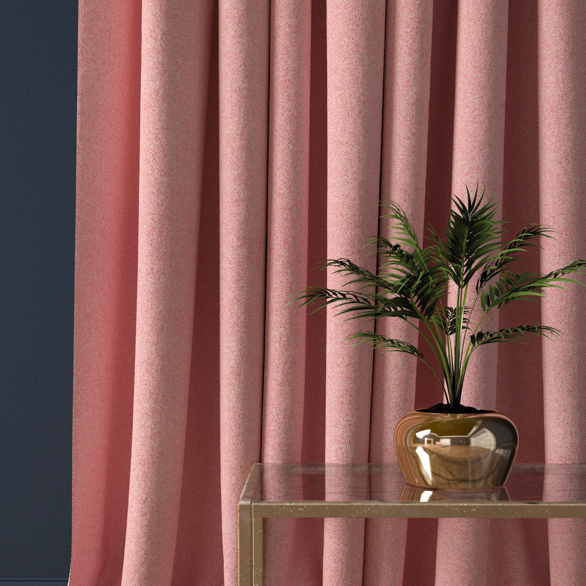 Curtain in a candy pink herringbone wool fabric