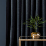 Curtain in a navy herringbone wool fabric