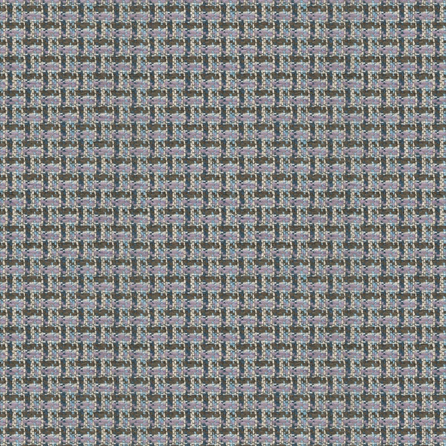 Printed linen fabric with textural weave pattern in brown, pink and blue colours for upholstery.