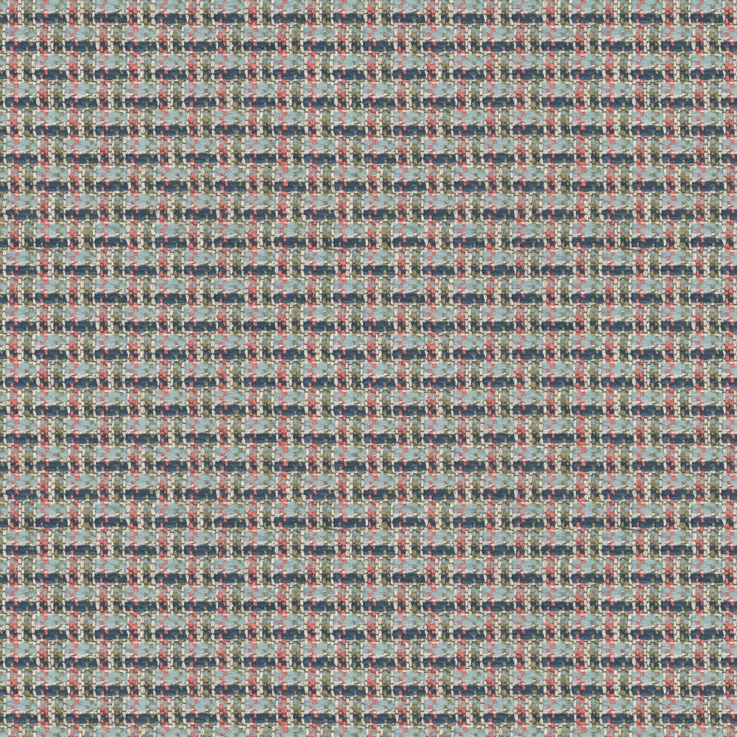 Printed linen fabric with textural weave pattern in blue and red colours for upholstery.