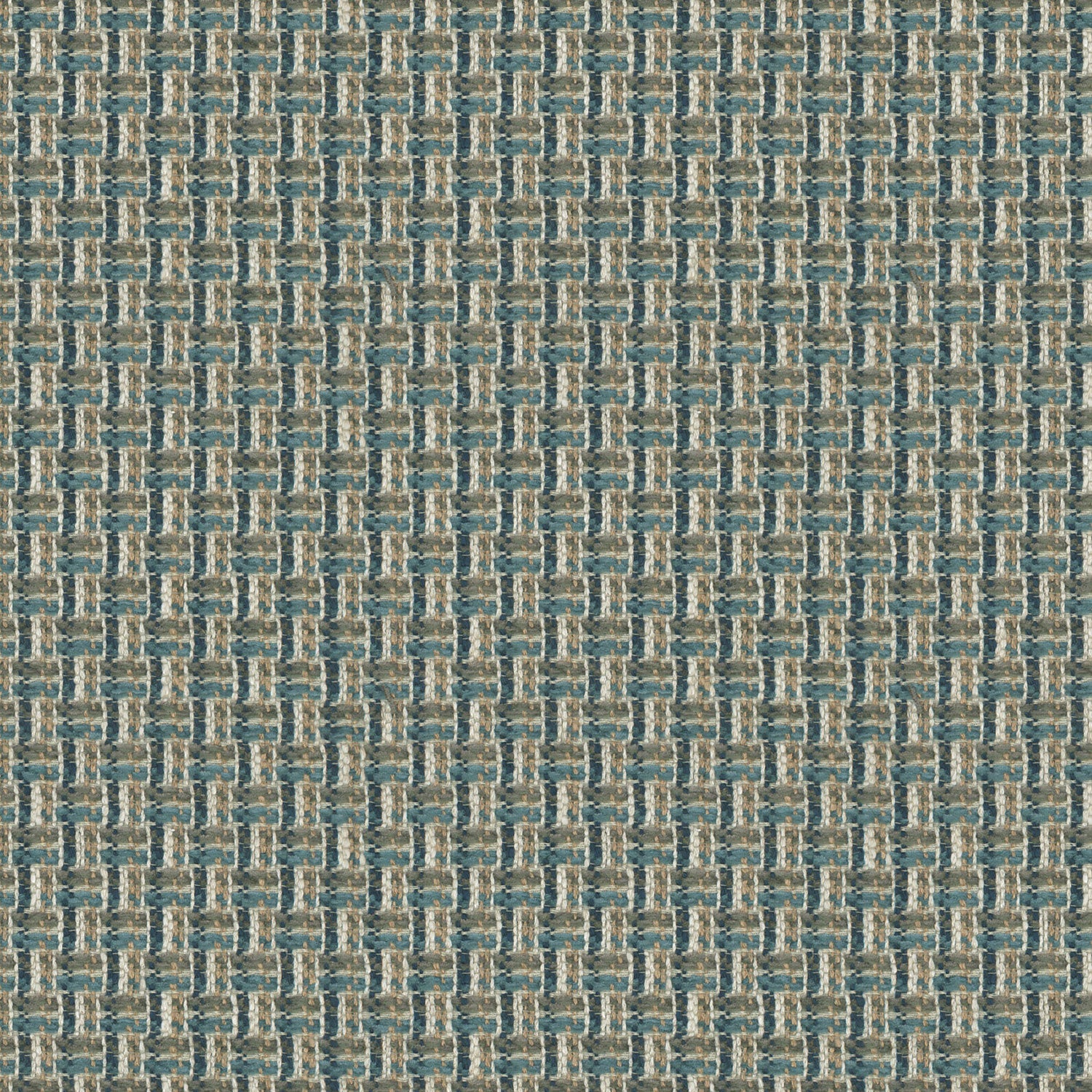 Printed linen fabric with textural weave pattern in brown and blue colours for upholstery.
