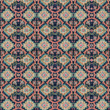 Printed velvet fabric with an oriental geometric design in multicolours, for upholstery and curtain use