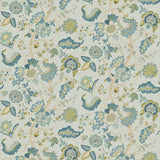 Printed linen fabric with Tree of Life pattern in blue and green.