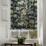Blinds is a printed linen fabric with life of tree pattern in yellow, blue and black colours.