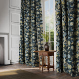 Curtains is a printed linen fabric with life of tree pattern in yellow, blue and black colours.
