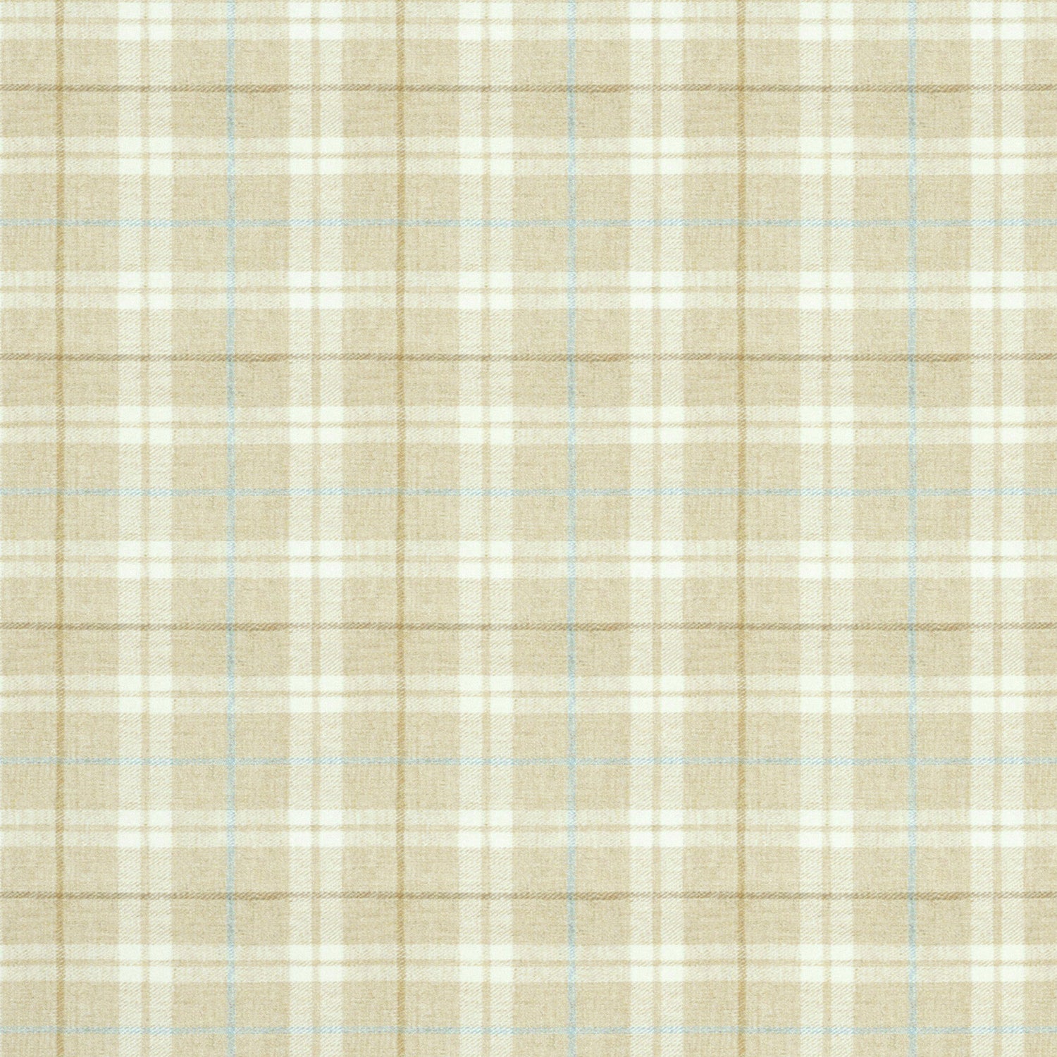Fabric swatch of a cream Scottish wool plaid check fabric for curtains and upholstery