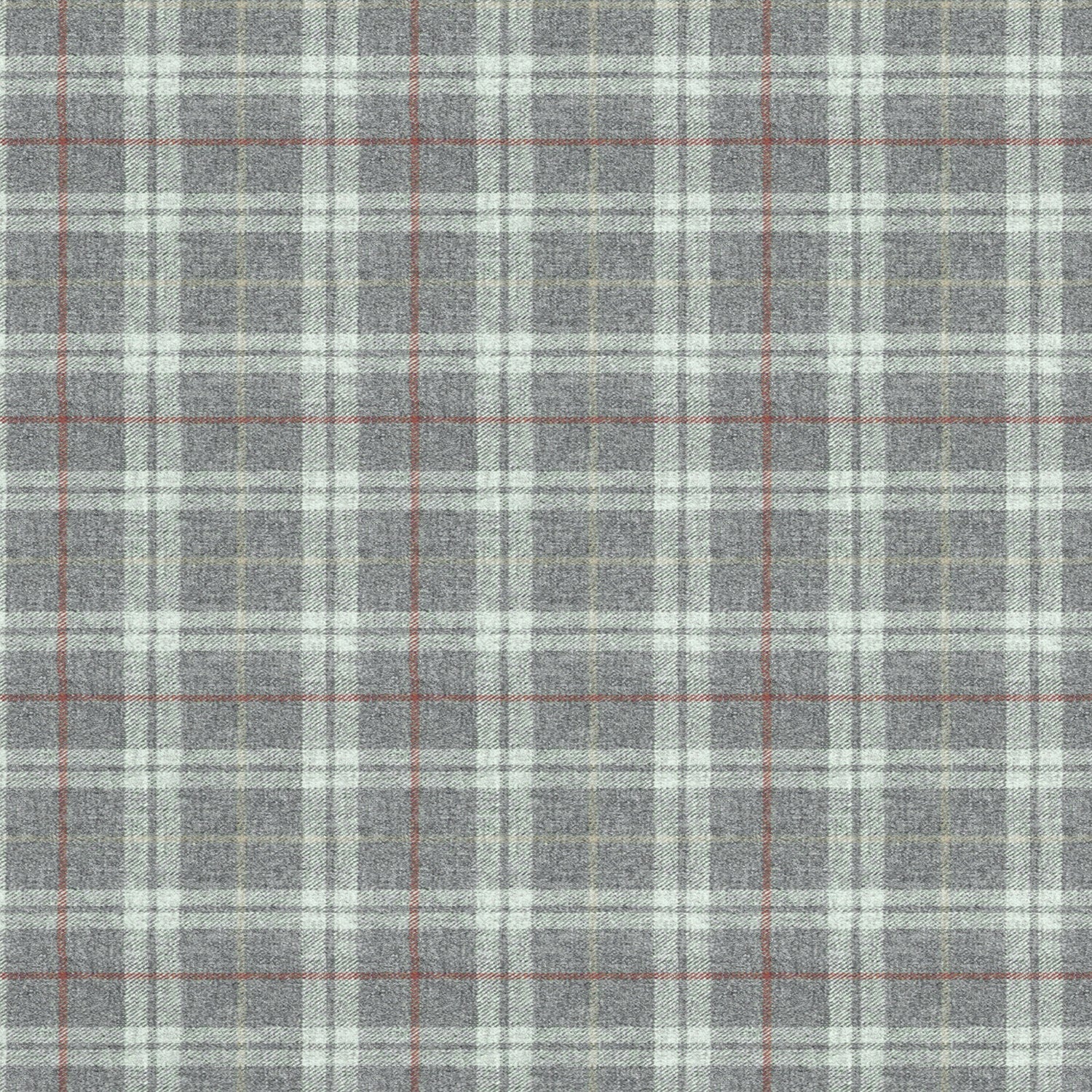Fabric swatch of a grey Scottish wool plaid check fabric for curtains and upholstery