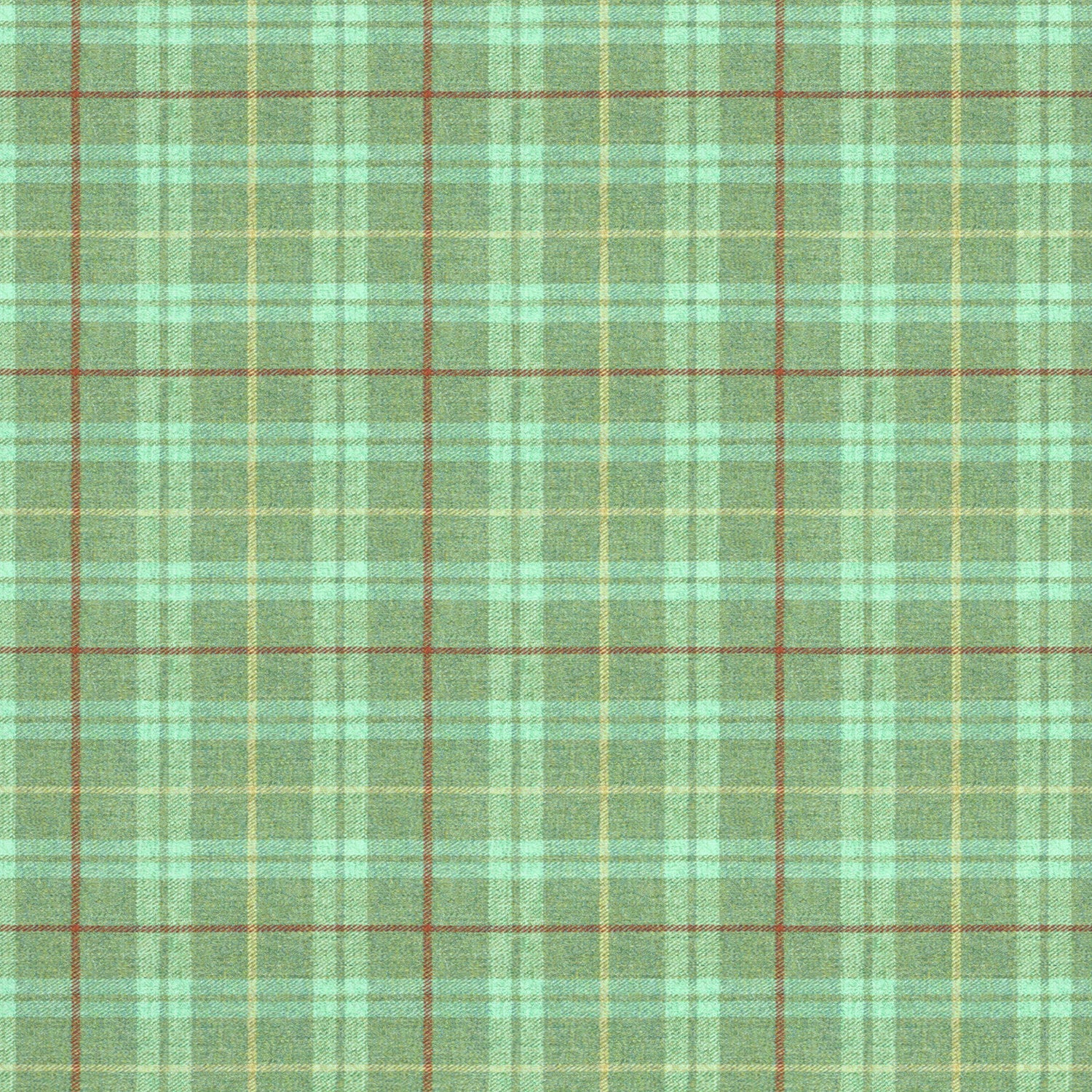Fabric swatch of a green Scottish wool plaid check fabric for curtains and upholstery