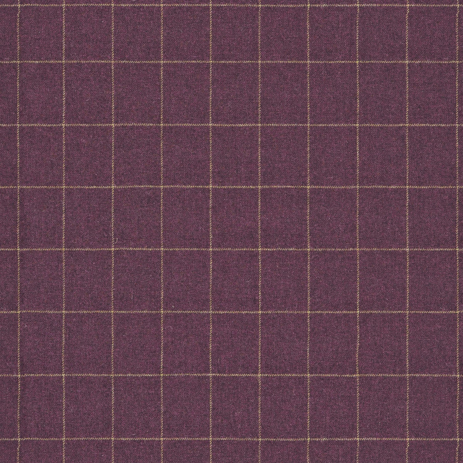 Fabric swatch of a purple Scottish wool windowpane check fabric for curtains and upholstery