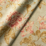 Fabric swatch of a dark neutral vintage inspired floral design fabric for curtains and upholstery