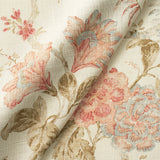 Fabric swatch of a light coloured vintage inspired floral design fabric for curtains and upholstery