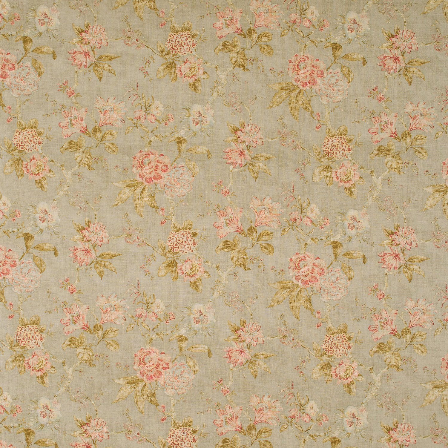 Fabric swatch of a dark neutral vintage inspired floral design fabric for curtains and upholstery