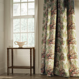 Curtains in a large floral design fabric with green and pink colours, printed in the UK