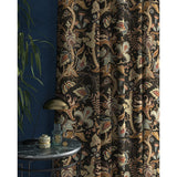 Curtain with a dark grey fabric with stylised floral design