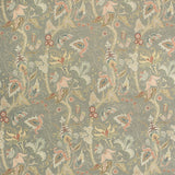 Fabric swatch of grey fabric with stylised floral design