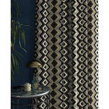 Curtain in a black and white fabric with geometric Navajo inspired design