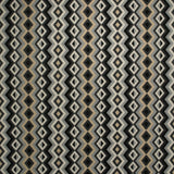 Fabric swatch of a black and white fabric for curtains and upholstery with geometric Navajo inspired design
