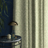 Curtain in a light turquoise and neutral jacquard weave fabric