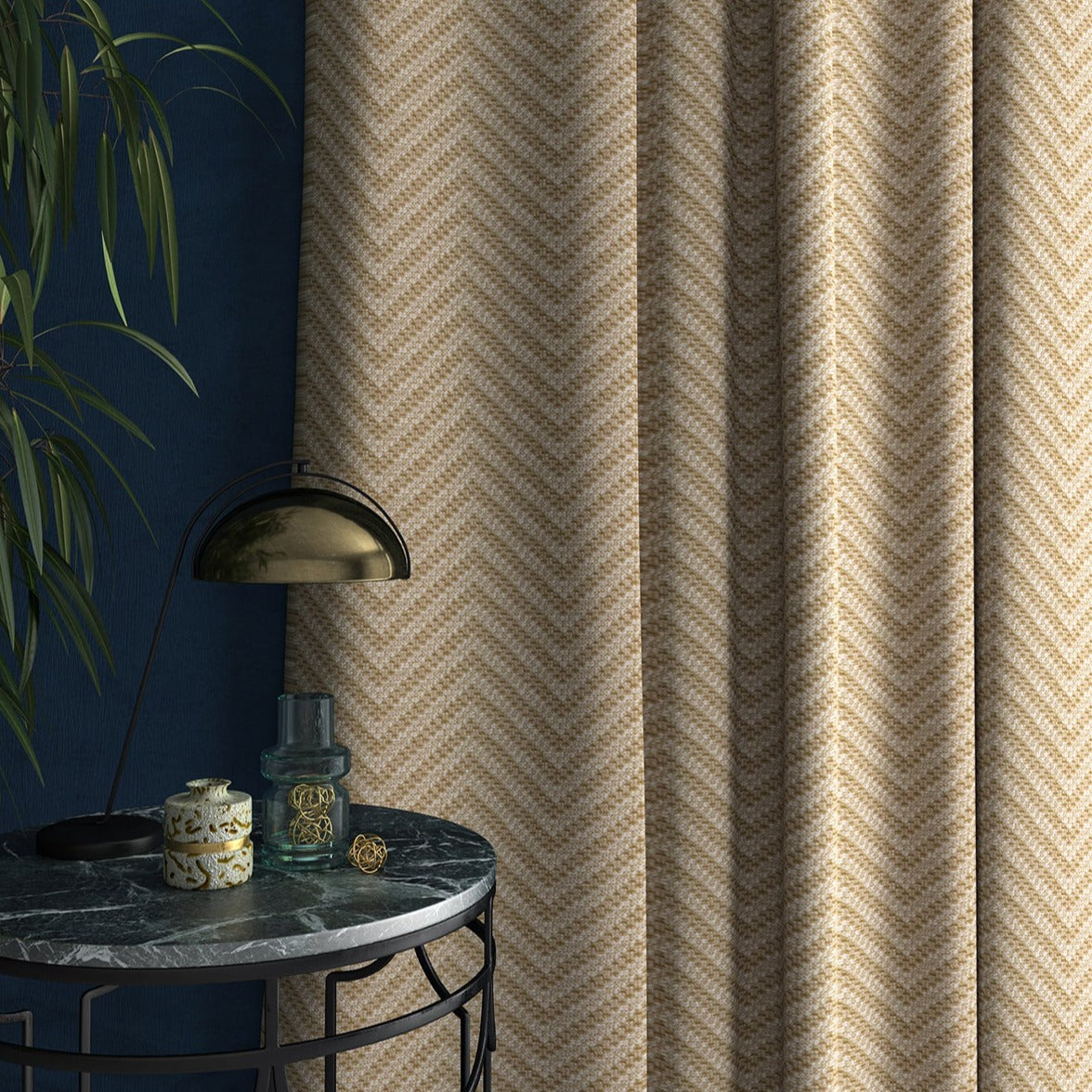 Curtain in a neutral herringbone weave fabric