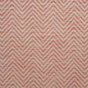 Fabric swatch of a red and neutral herringbone weave fabric for curtains and upholstery