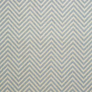 Fabric swatch of a light blue and neutral herringbone weave fabric for curtains and upholstery