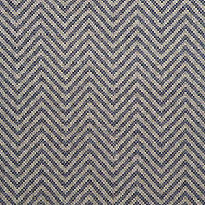 Fabric swatch of a navy and neutral herringbone weave fabric for curtains and upholstery