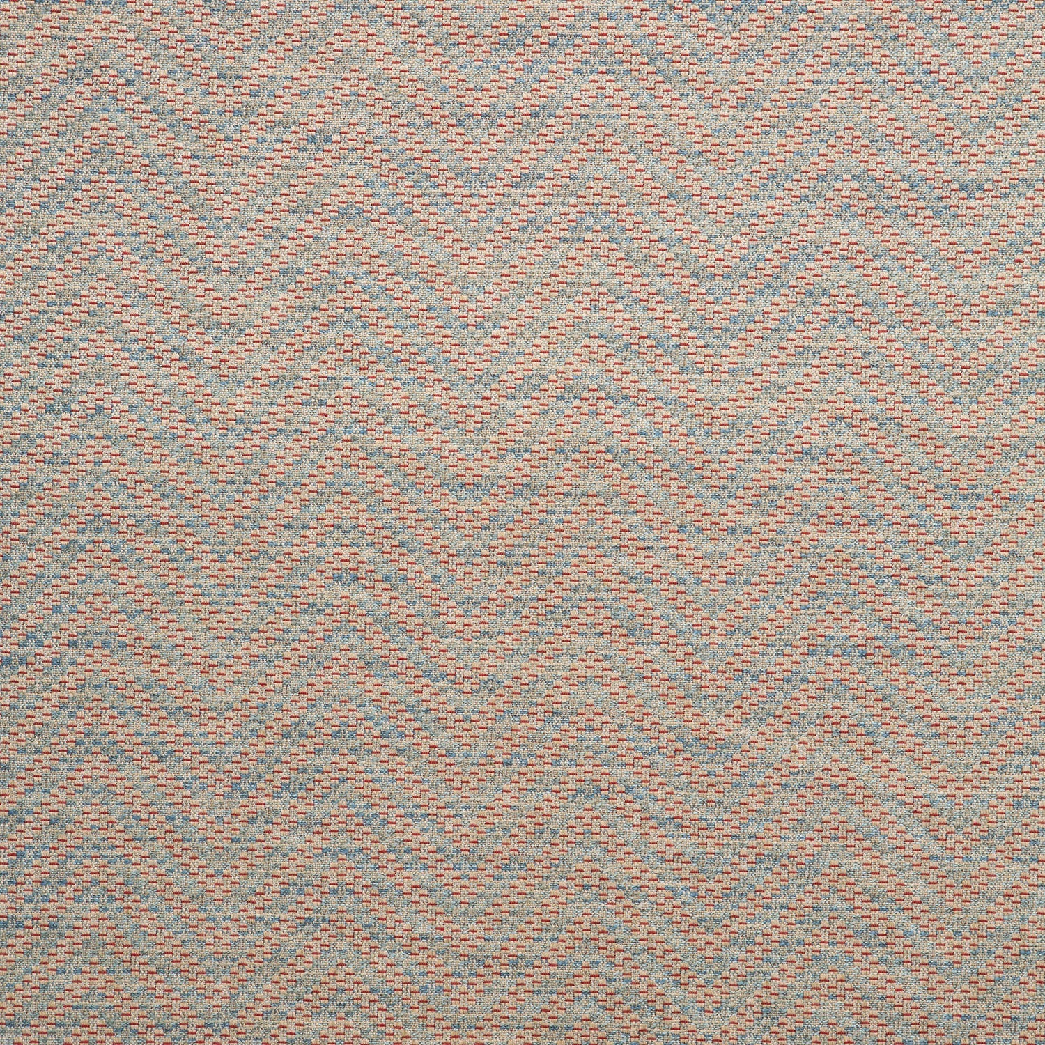 Fabric swatch of a light blue and neutral herringbone weave fabric for curtains and upholstery