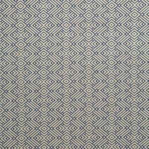 Fabric swatch of a indigo and neutral geometric weave fabric for curtains and upholstery