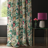Curtain in a tropical printed linen fabric with exotic jungle scene
