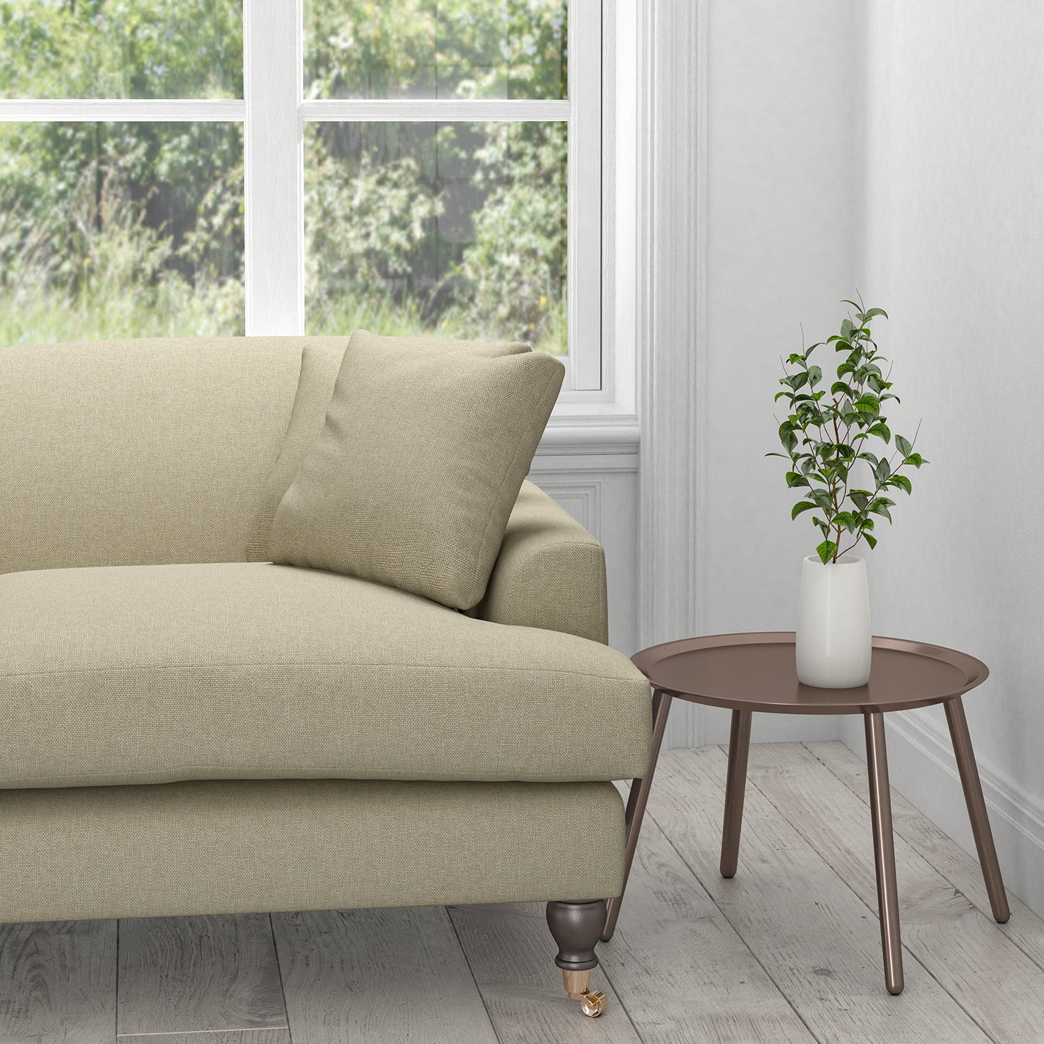 Sofa in a neutral plain cotton fabric for contract and domestic curtains or upholstery