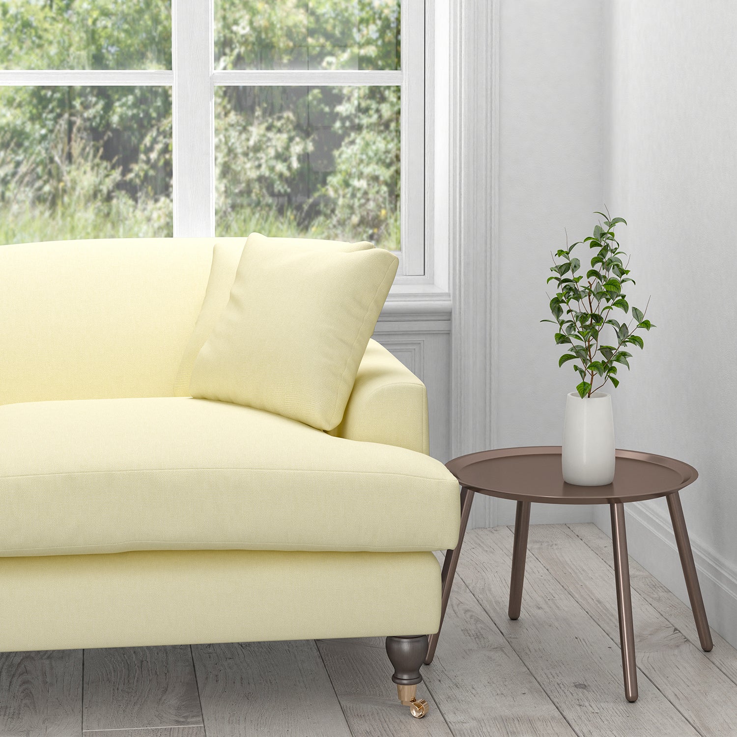 Sofa in an off-white plain cotton washable upholstery fabric