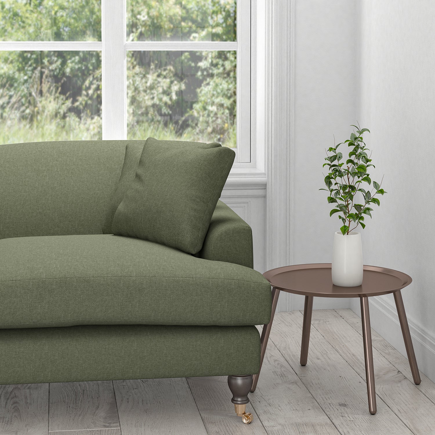 Sofa in a dark taupe plain cotton washable furnishing fabric