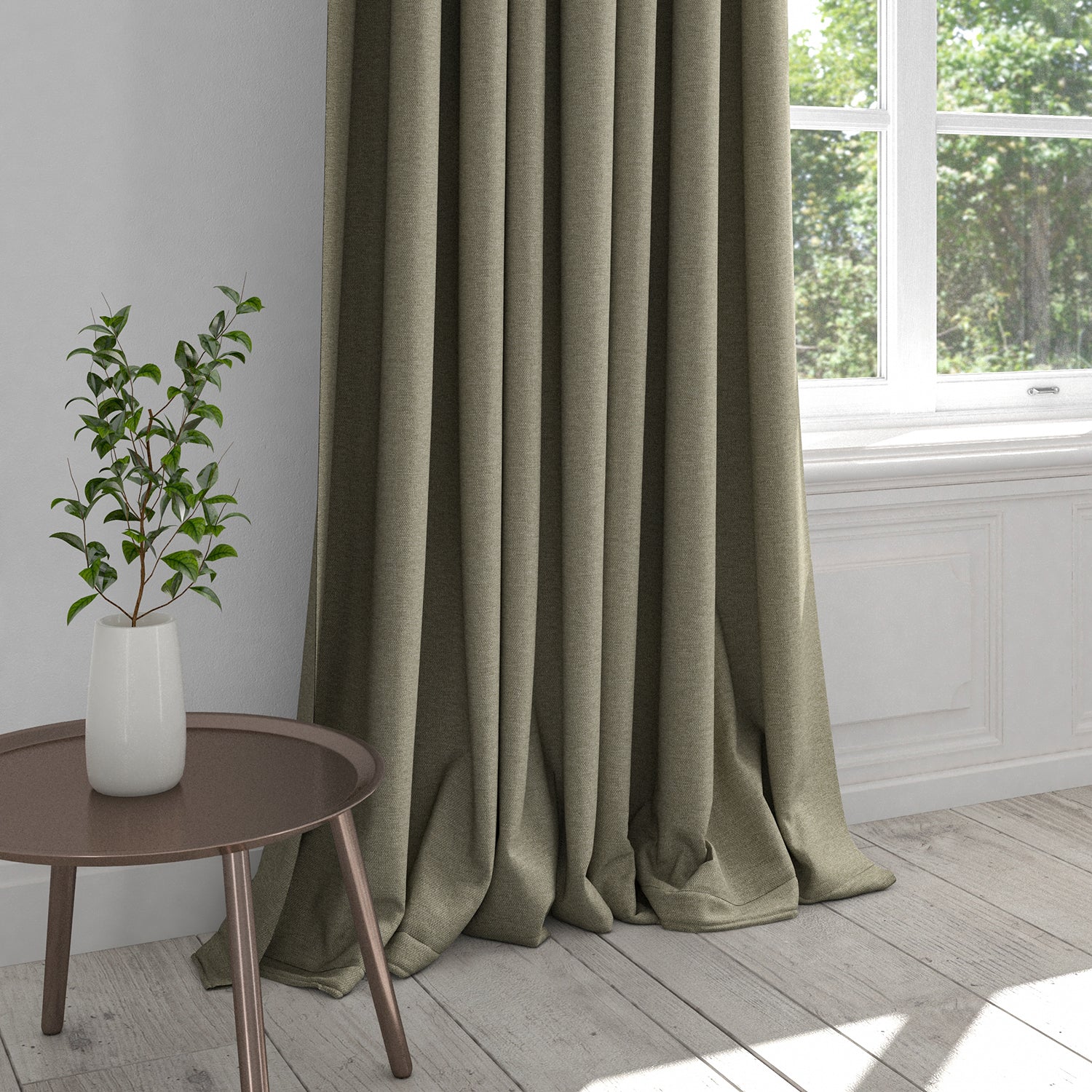 Curtain in a Taupe coloured plain cotton washable fabric