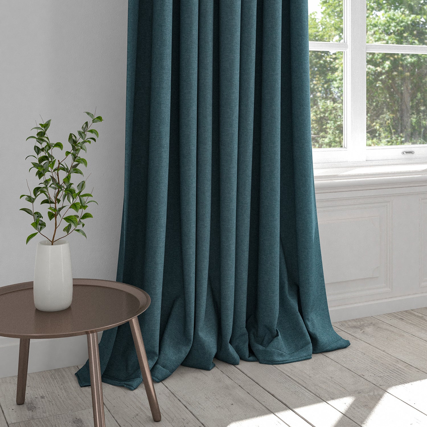 Plain ocean blue curtain in a cotton fabric