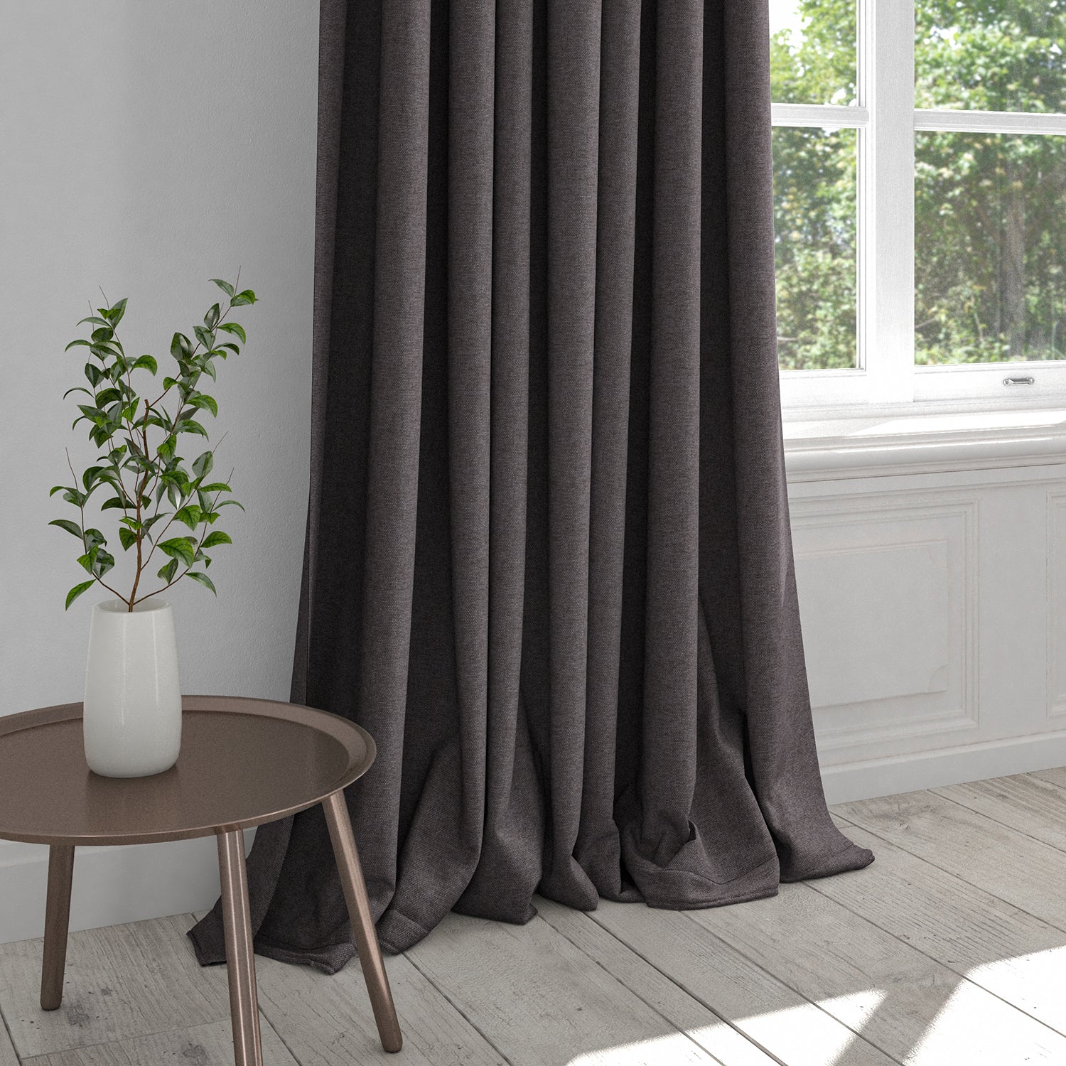 Curtain in a plain dark petrol blue cotton fabric