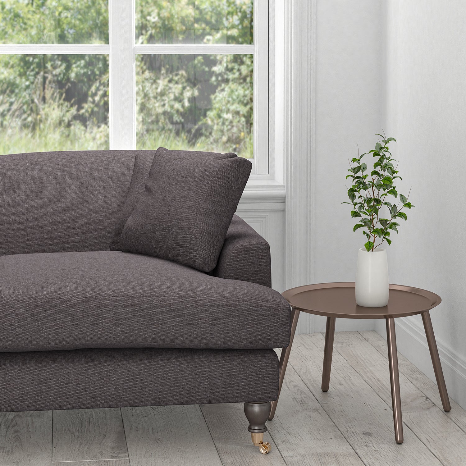 Sofa upholstered in a deep petrol blue cotton upholstery fabric