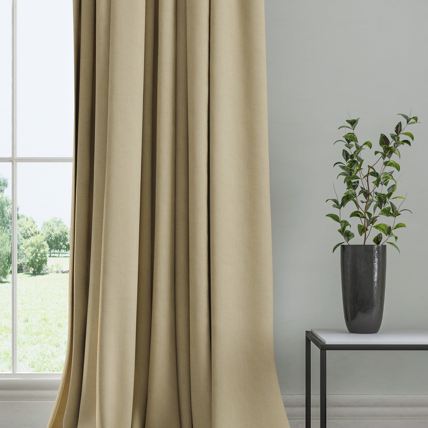 Curtain in a plain fabric, colour Oatmeal.