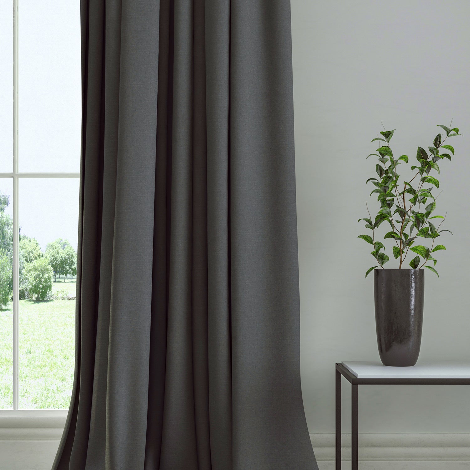 Curtain in a plain fabric, colour Granite.