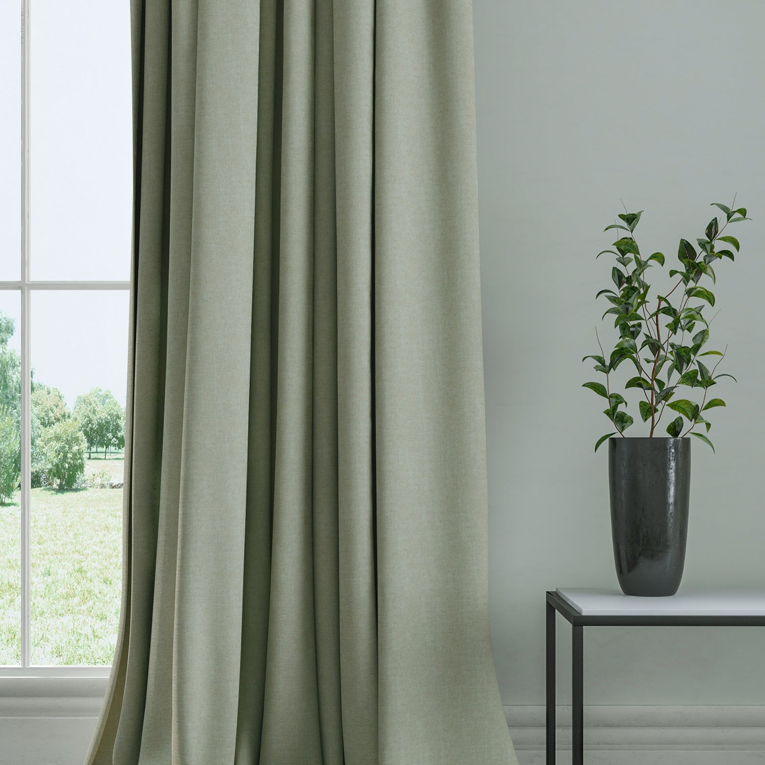 Curtain in a plain fabric, colour Mouse.