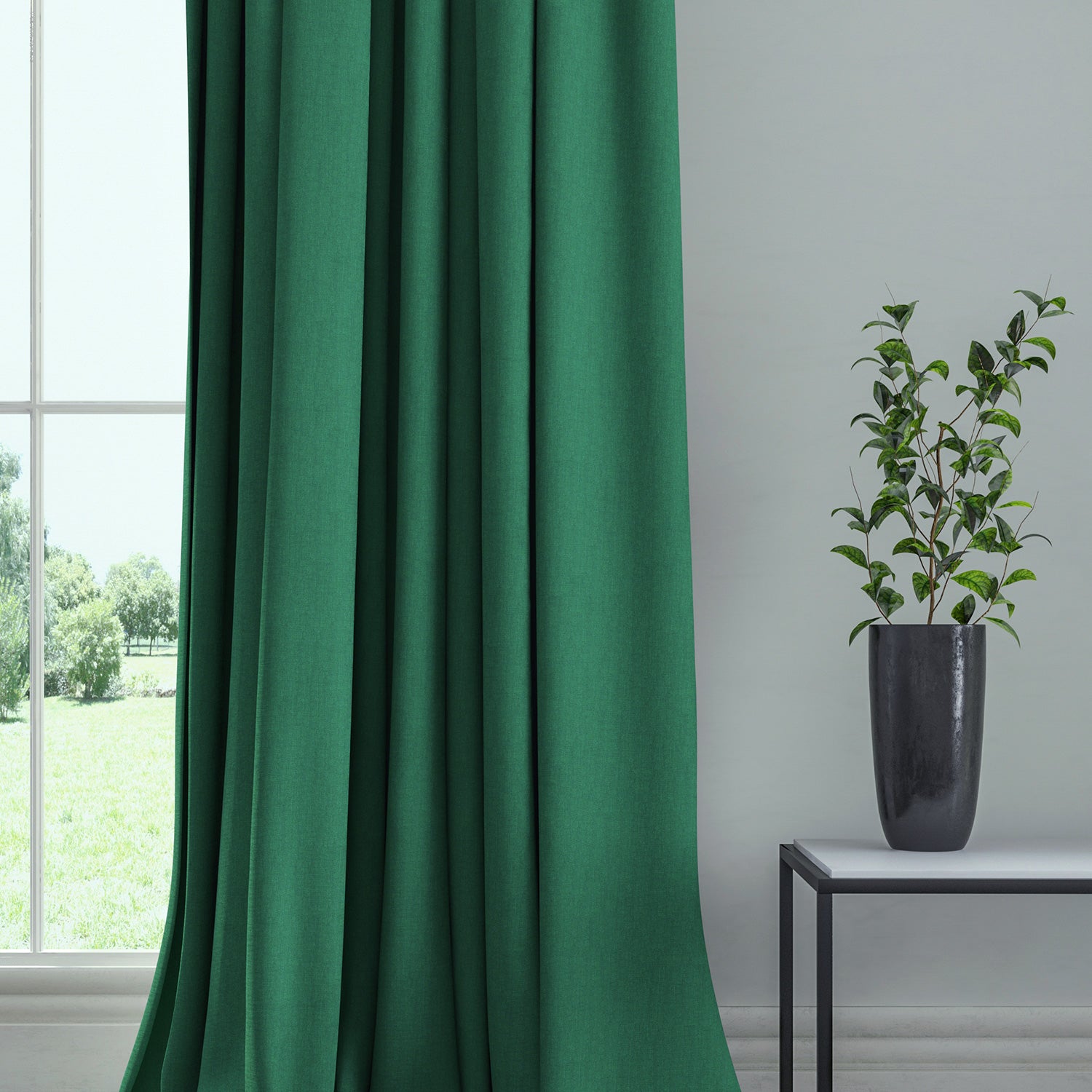 Curtain in a plain fabric, colour Seagreen.