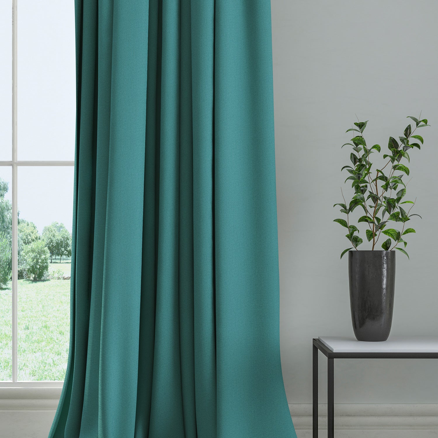 Curtain in a plain fabric, colour Teal.