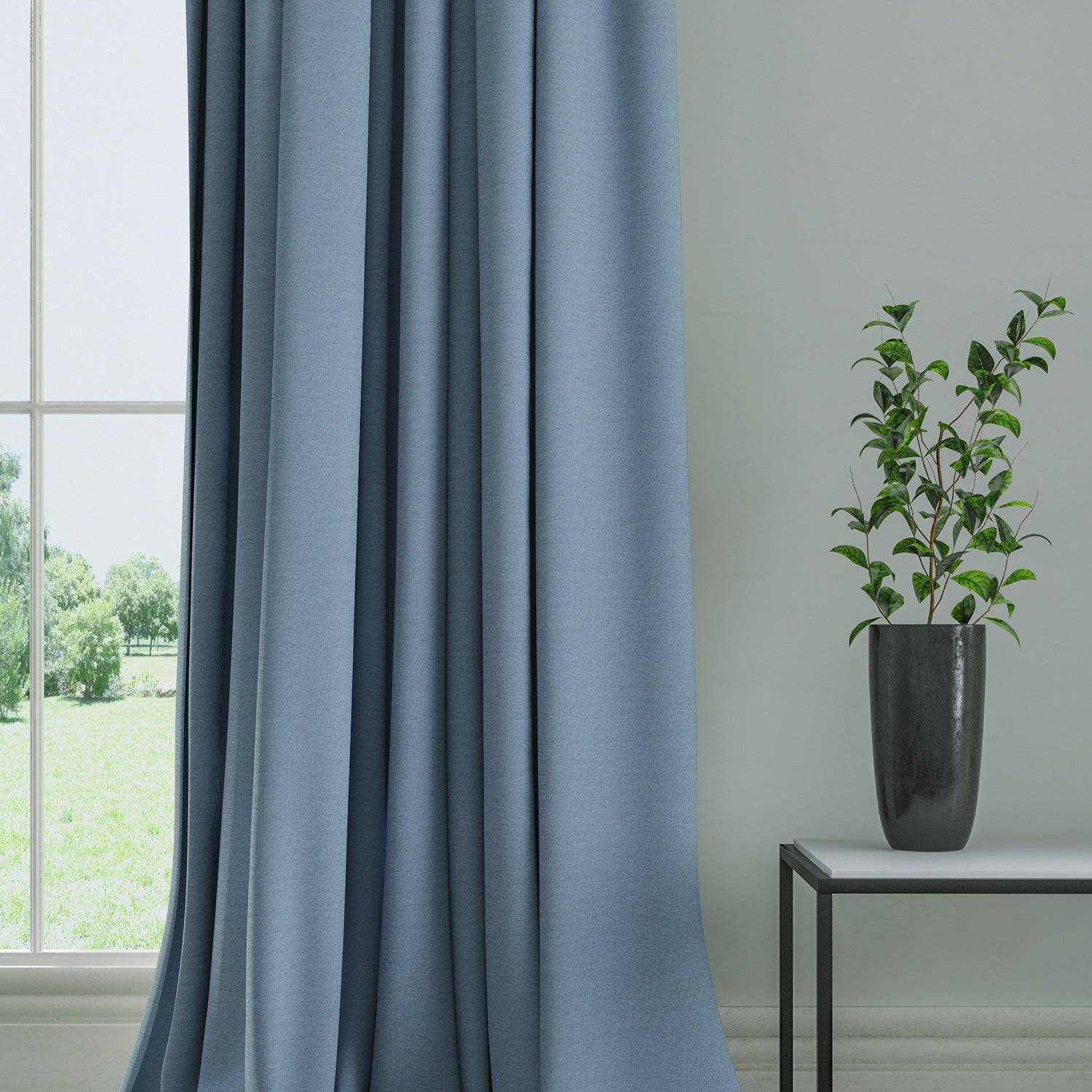 Curtain in a plain fabric, colour Mineral.