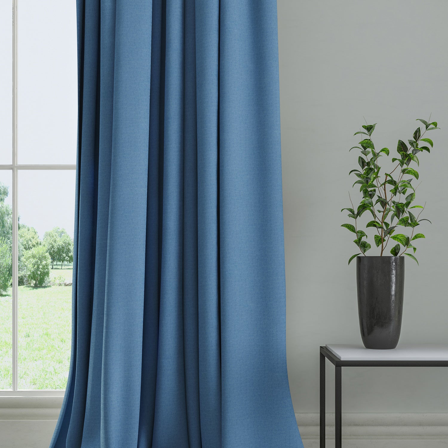 Curtain in a plain fabric, colour Denim.