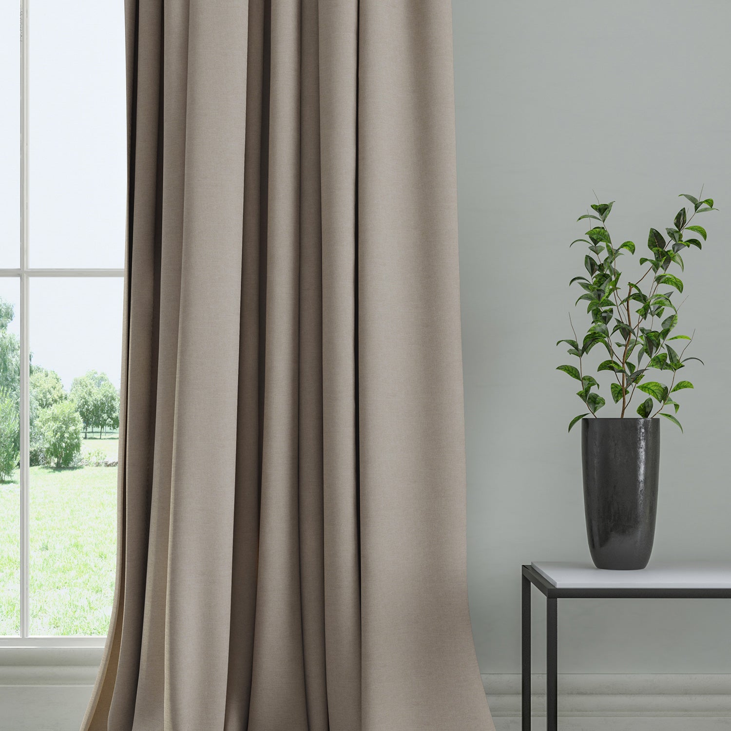Curtain in a plain fabric, colour Moleskin.