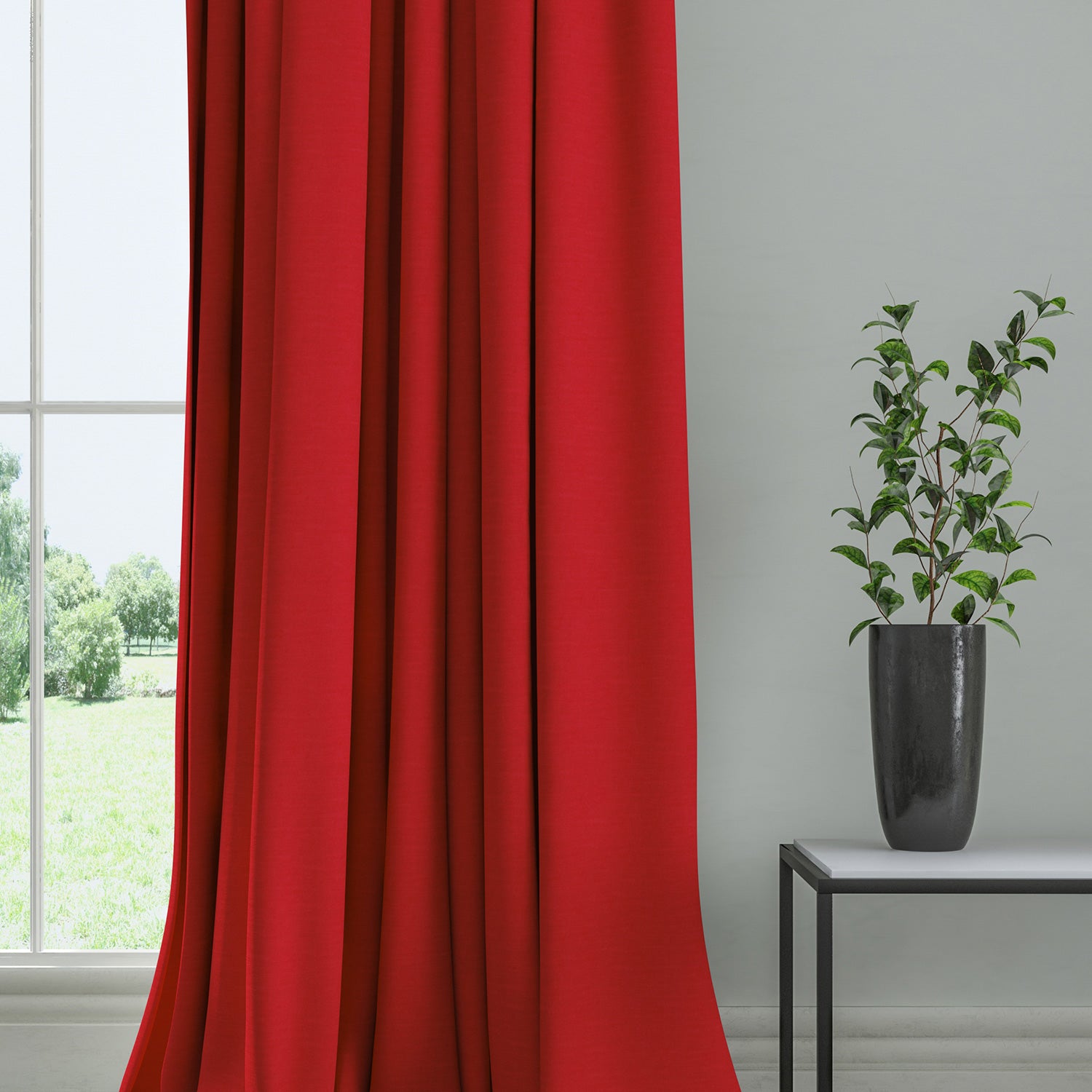 Curtain in a plain fabric, colour Crimson.
